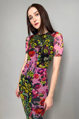 Fuzzi Patchwork Stretch-Tulle Dress in Pink and Yellow Flowers - Ashia Mode - Vancouver, BC