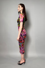 Fuzzi Patchwork Stretch-Tulle Dress in Pink and Yellow Flowers - Ashia Mode - Vancouver, BC