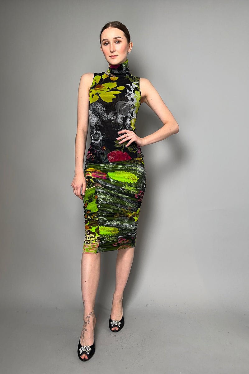Fuzzi Multi-Colour Print Ruched Tulle Midi Skirt- Ashia Mode- Vancouver, BC