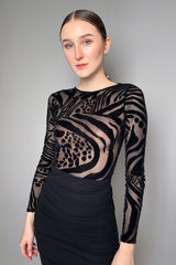 Fuzzi Velvet Flocked Tulle Bodysuit in Black- Ashia Mode- Vancouver, BC