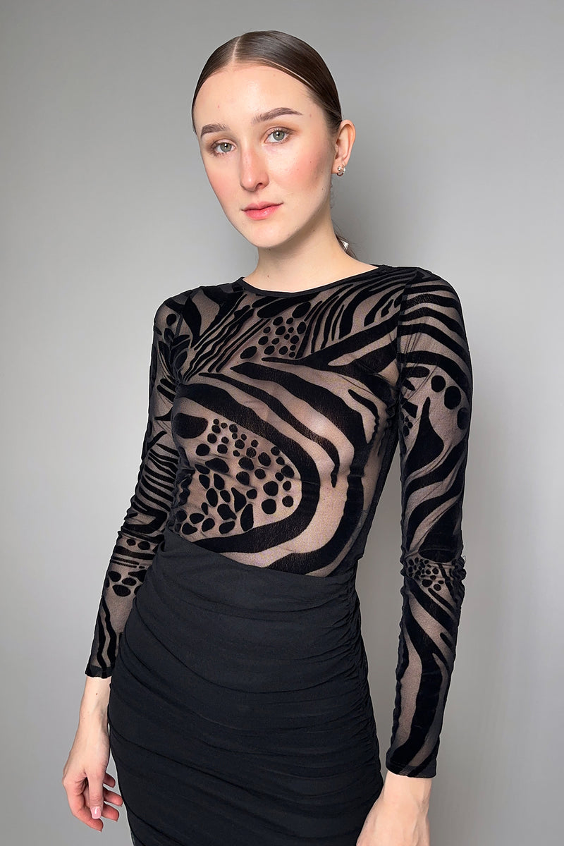 Fuzzi Velvet Flocked Tulle Bodysuit in Black- Ashia Mode- Vancouver, BC