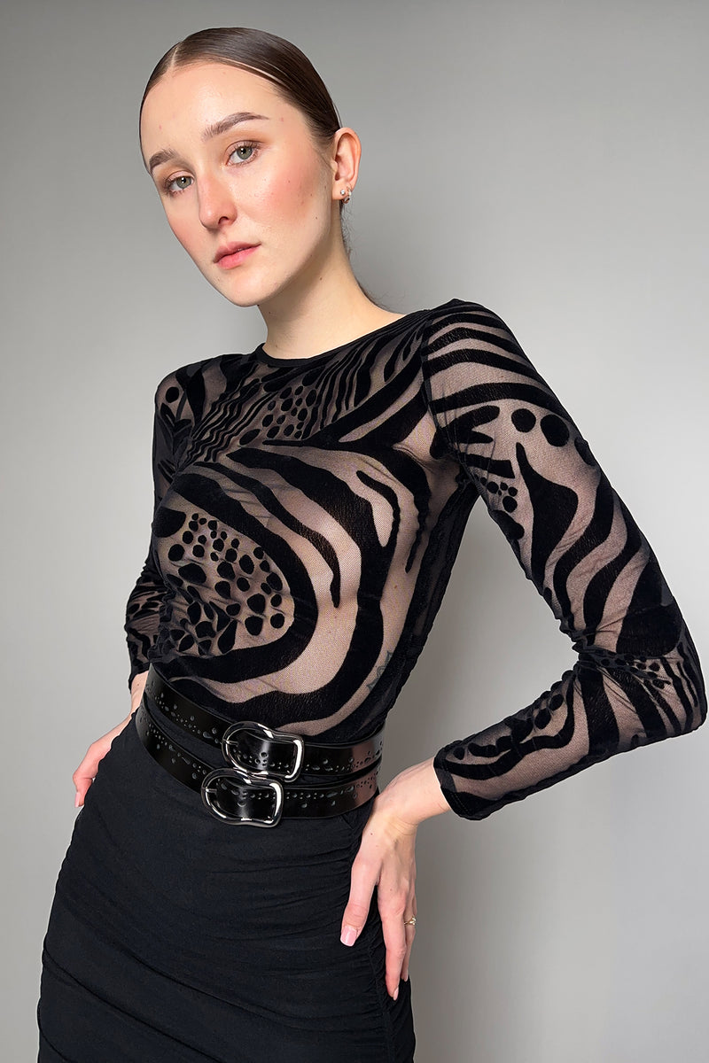 Fuzzi Velvet Flocked Tulle Bodysuit in Black- Ashia Mode- Vancouver, BC