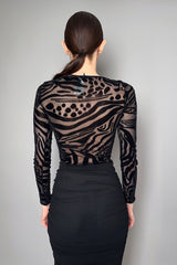 Fuzzi Velvet Flocked Tulle Bodysuit in Black- Ashia Mode- Vancouver, BC