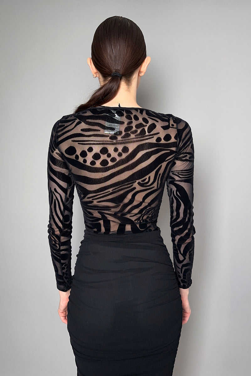 Fuzzi Velvet Flocked Tulle Bodysuit in Black- Ashia Mode- Vancouver, BC