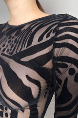 Fuzzi Velvet Flocked Tulle Bodysuit in Black- Ashia Mode- Vancouver, BC