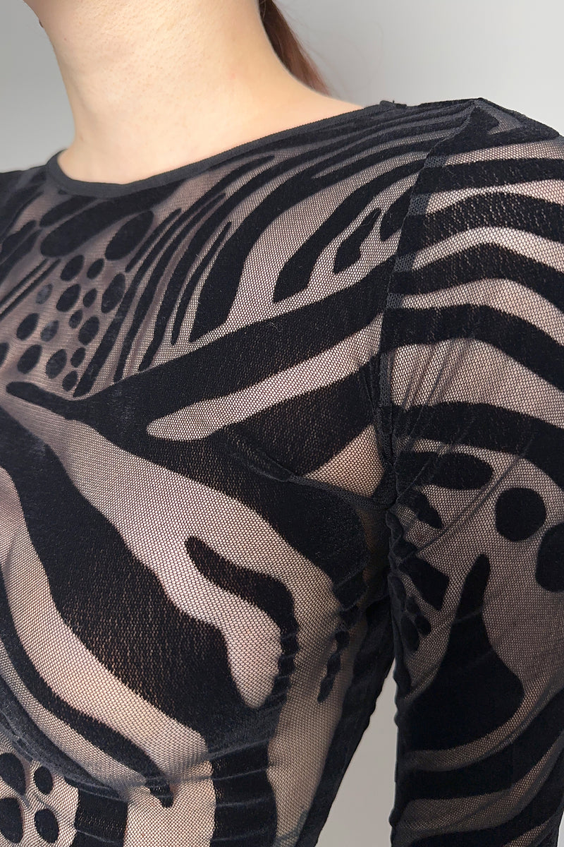Fuzzi Velvet Flocked Tulle Bodysuit in Black- Ashia Mode- Vancouver, BC