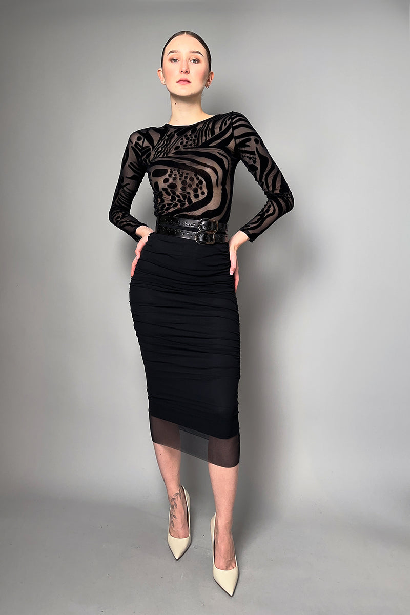 Fuzzi Velvet Flocked Tulle Bodysuit in Black- Ashia Mode- Vancouver, BC