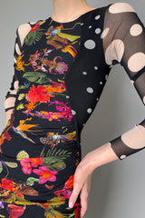 Fuzzi Floral Polka-Dot Long Sleeve Tulle Dress- Ashia Mode- Vancouver, BC