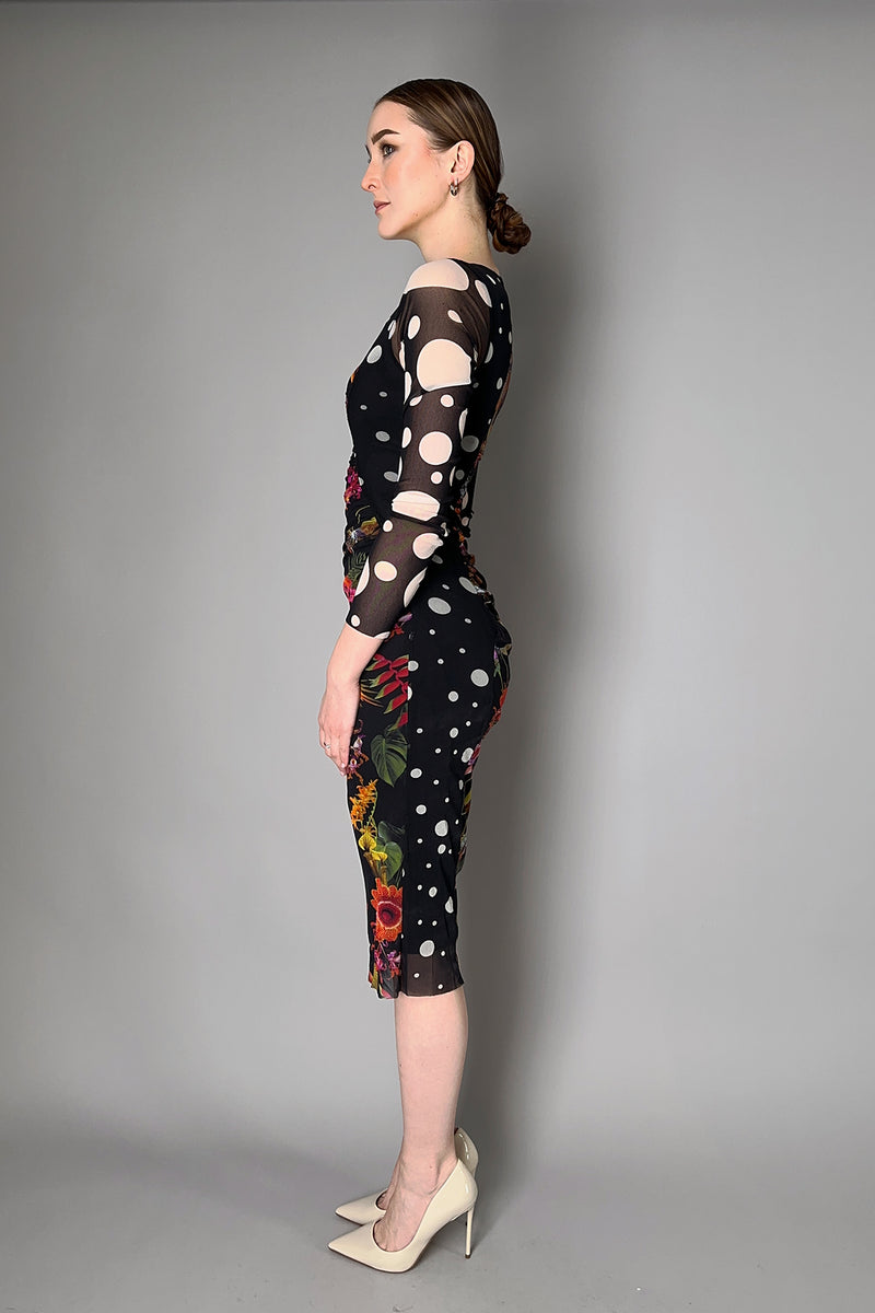 Fuzzi Floral Polka-Dot Long Sleeve Tulle Dress- Ashia Mode- Vancouver, BC