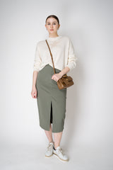Lorena Antoniazzi Denim Slit Pencil Skirt in Olive Green Vancouver. Shop Online or in Store.