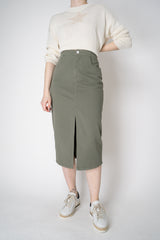 Lorena Antoniazzi Denim Slit Pencil Skirt in Olive Green Vancouver. Shop Online or in Store.
