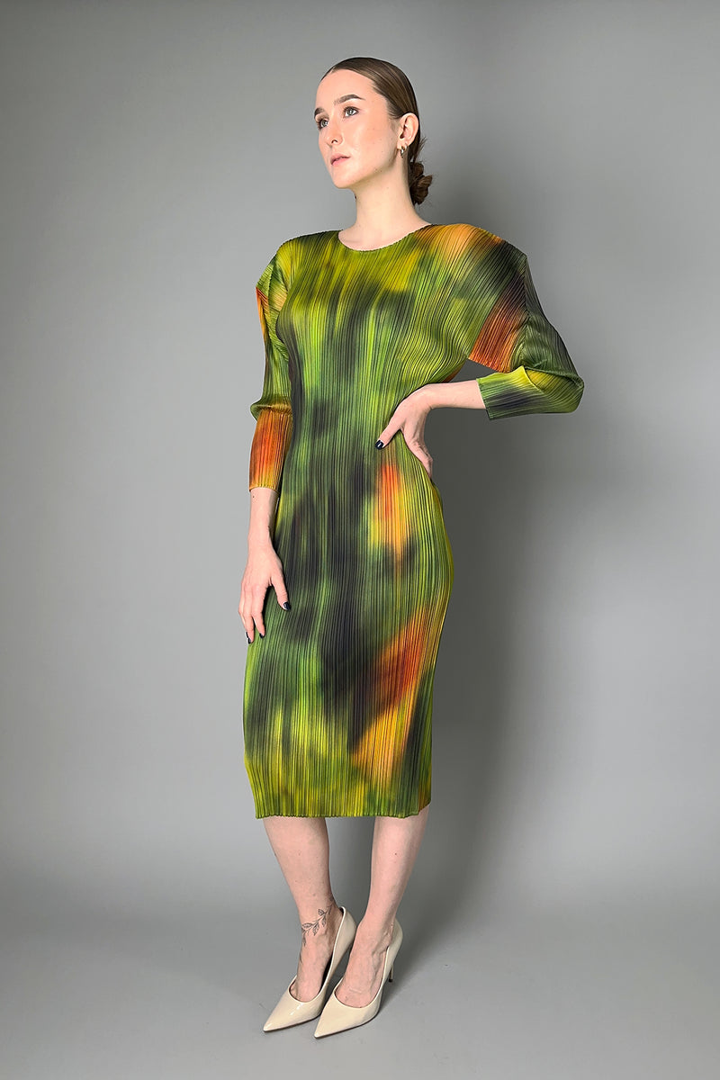 Pleats Please Issey Miyake "Turnip & Spinach" Dress in Green