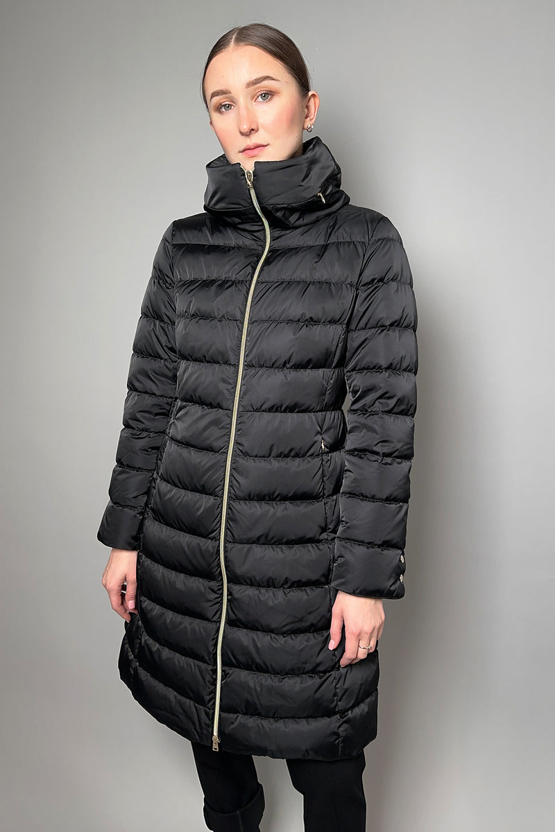 Herno Matte Satin Padded Coat with Hidden Hood in Black- Ashia Mode- Vancouver, BC