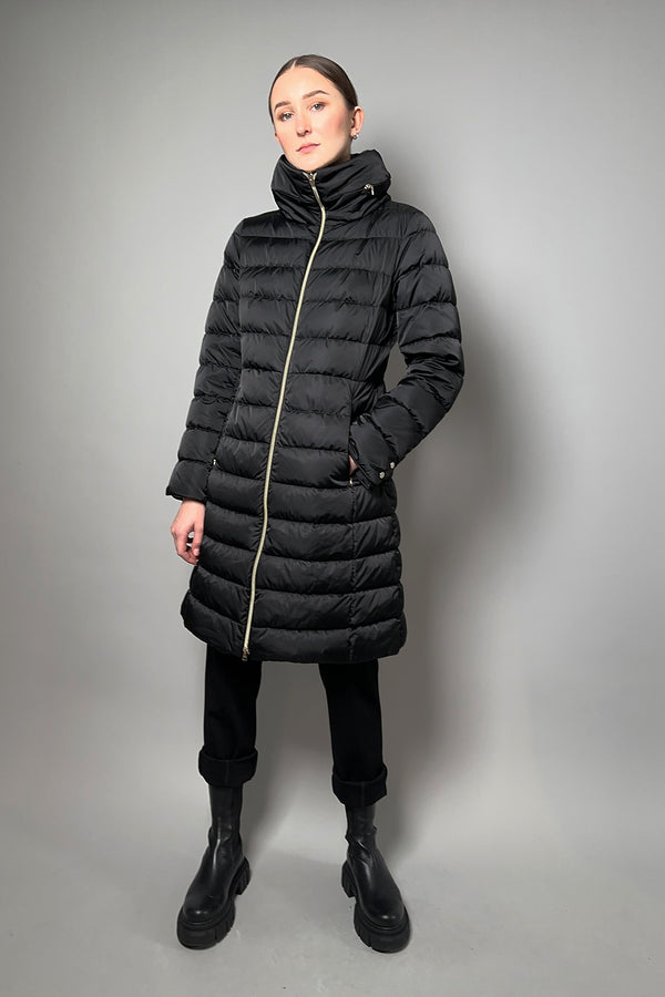 Herno Matte Satin Padded Coat with Hidden Hood in Black