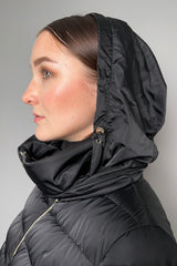 Herno Matte Satin Padded Coat with Hidden Hood in Black- Ashia Mode- Vancouver, BC