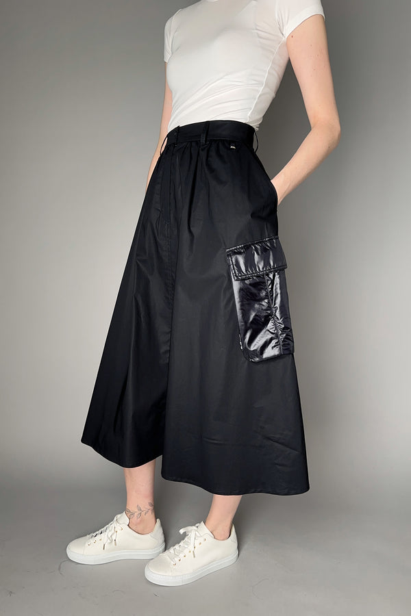 Herno Long Cotton Poplin Skirt with Nylon Cargo Pockets in Black