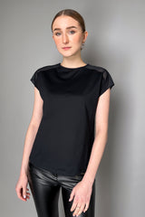 Herno Black Cap Sleeve T-Shirt with Mesh Shoulder Detail- Ashia Mode- Vancouver, BC