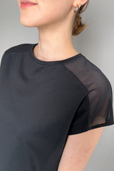 Herno Black Cap Sleeve T-Shirt with Mesh Shoulder Detail- Ashia Mode- Vancouver, BC