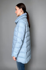 Herno Silk Cashmere Padded Coat with Knit Collar in Sky Blue