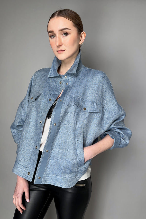 Herno Denim Look Linen Jacket with Lurex  in Light Pastel Blue- Ashia Mode- Vancouver, BC