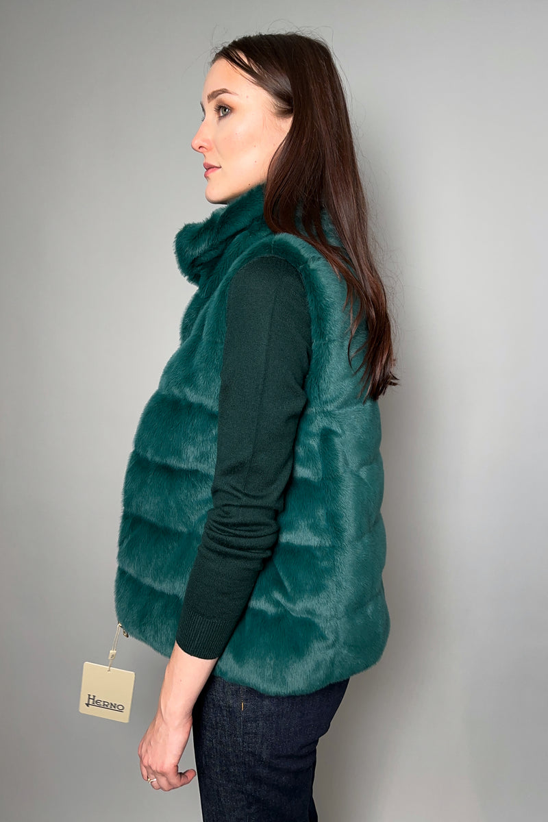 Herno Faux Fur Vest in Hunter Green - Ashia Mode – Vancouver, BC