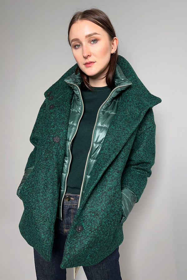 Herno Felt Wool Coat in Green and Black Melange with Down Puffer Inserts - Ashia Mode – Vancouver, BC