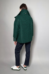 Herno Felt Wool Coat in Green and Black Melange with Down Puffer Inserts