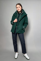 Herno Felt Wool Coat in Green and Black Melange with Down Puffer Inserts