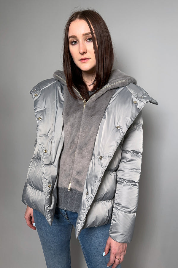 Herno Matte Sheen Puffer Coat with Faux Fur in Light Grey - Ashia Mode – Vancouver, BC