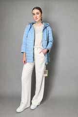 Herno Padded Denim-Like Hooded Linen Jacket in Pastel Blue- Ashia Mode- Vancouver, BC