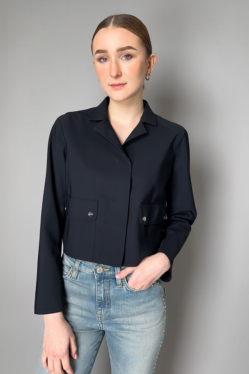 Herno Cropped Scuba Jacket in Midnight Navy- Ashia Mode- Vancouver, BC