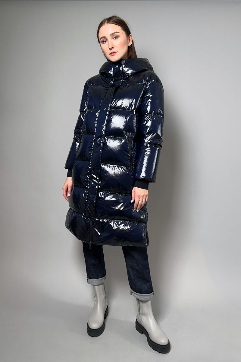 Herno Long Gloss Puffer Coat in Navy