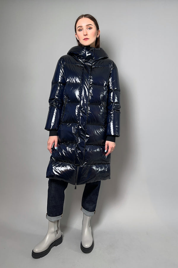 Herno Long Gloss Puffer Coat in Navy - Ashia Mode – Vancouver, BC