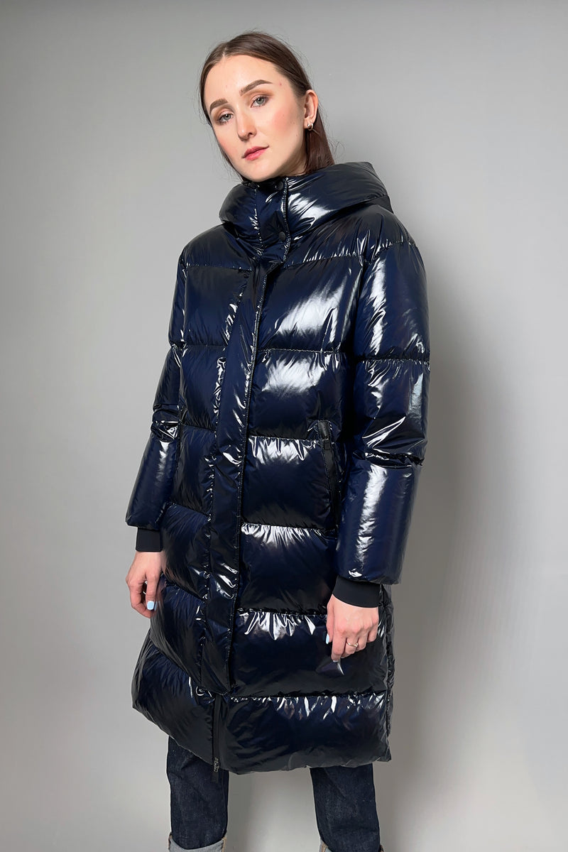 Herno Long Gloss Puffer Coat in Navy