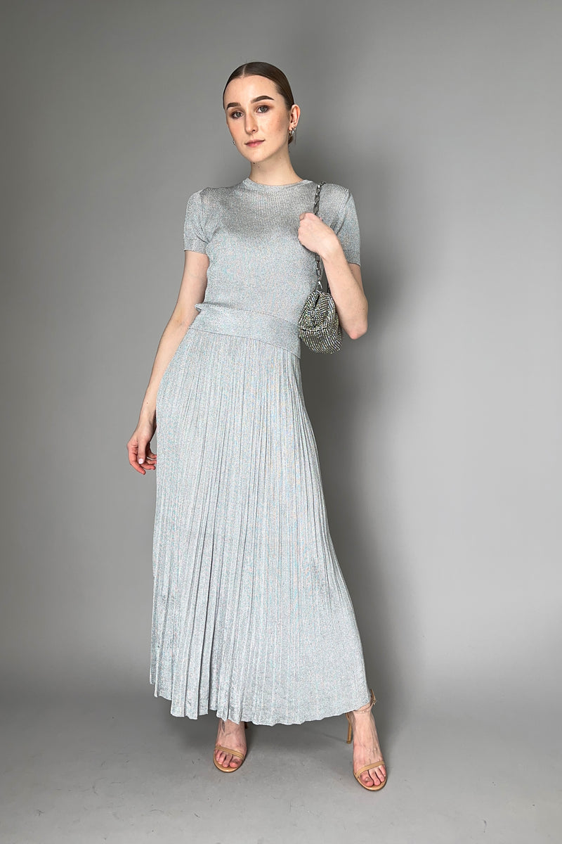 Herno Pleated Knit Skirt in Silver Lurex