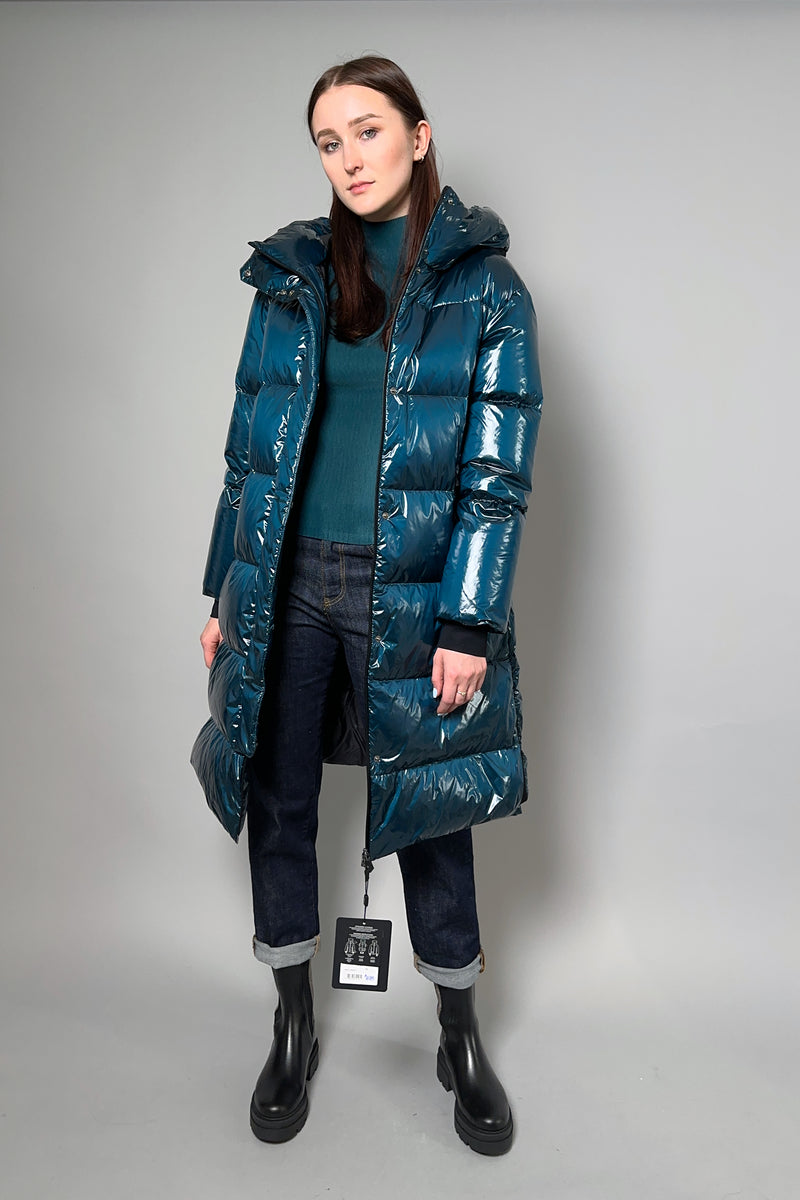 Herno Long Gloss Puffer Coat in Indian Blue