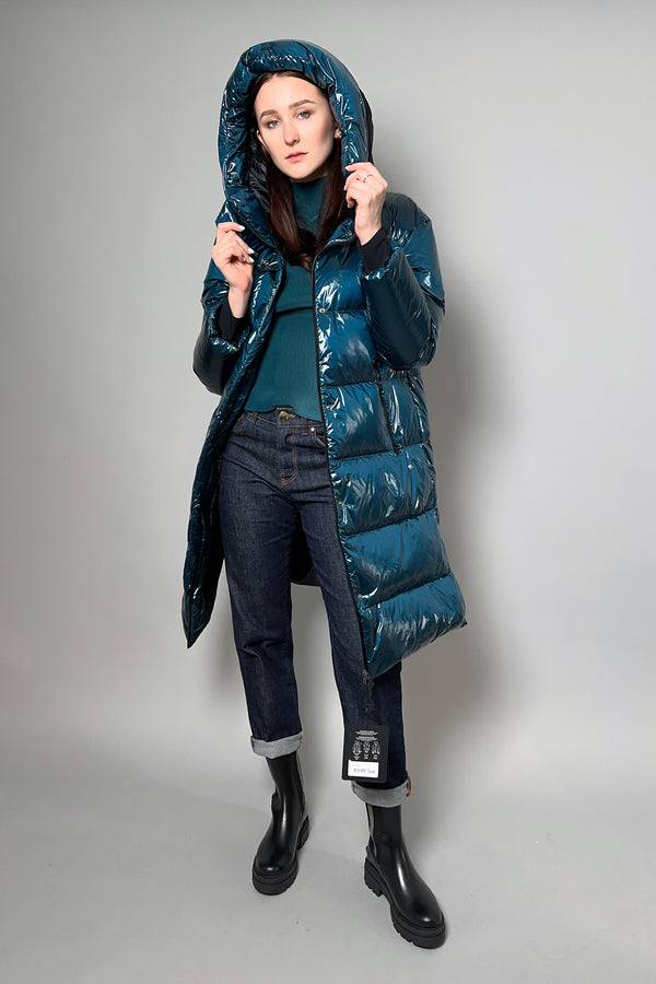Herno Long Gloss Puffer Coat in Indian Blue