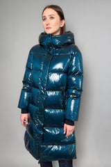 Herno Long Gloss Puffer Coat in Indian Blue
