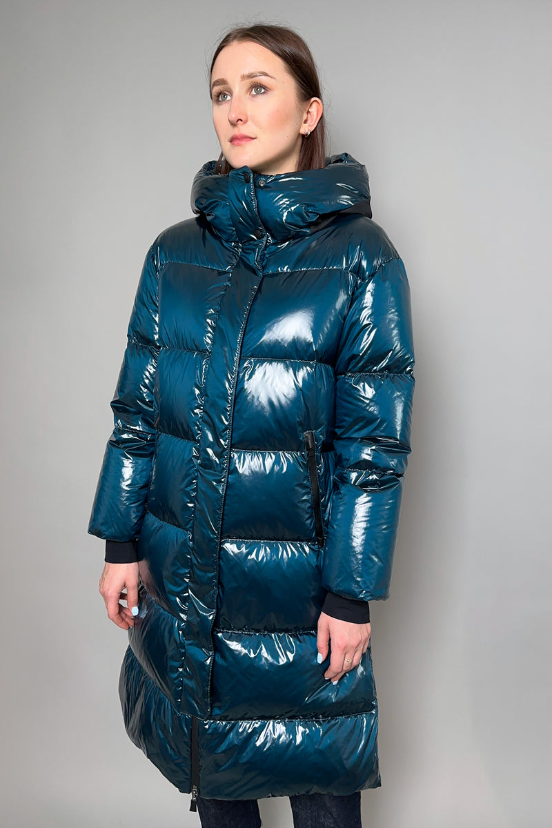 Herno Long Gloss Puffer Coat in Indian Blue