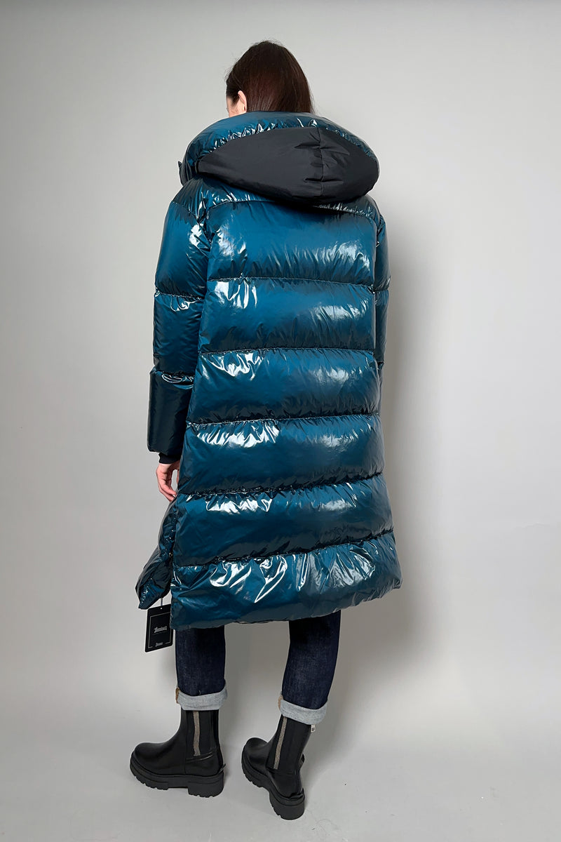 Herno Long Gloss Puffer Coat in Indian Blue