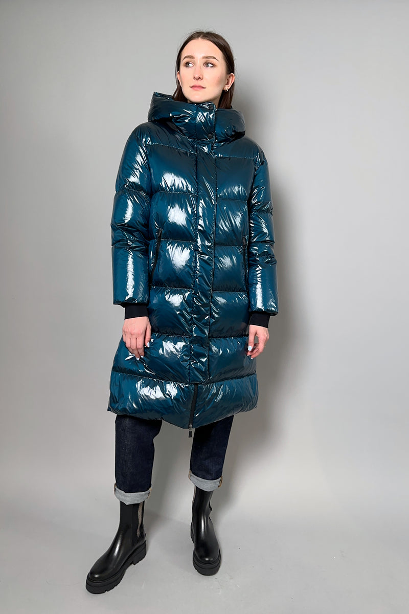 Herno Long Gloss Puffer Coat in Indian Blue