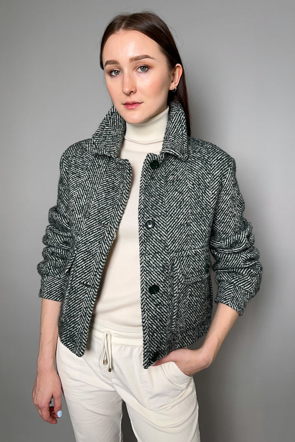 Herno Tweed Knit Jacket in White and Hunter Green - Ashia Mode – Vancouver, BC