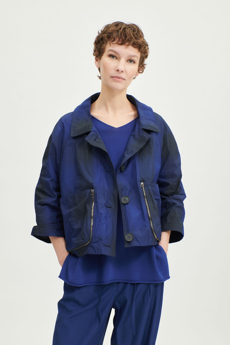 Annette Gortz Checkered Technical Canvas Jacket in Royal Blue and Black
