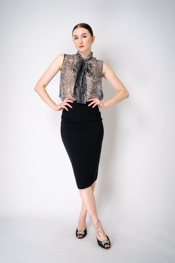 Dolce & Gabbana Fur Print Silk Chiffon Sleeveless Blouse