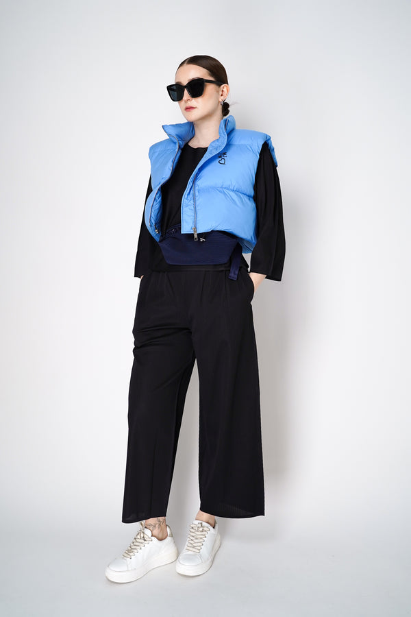 Moschino Jeans Cropped Padded Puffy Vest in Sky Blue Vancouver. Shop Online or in Store.