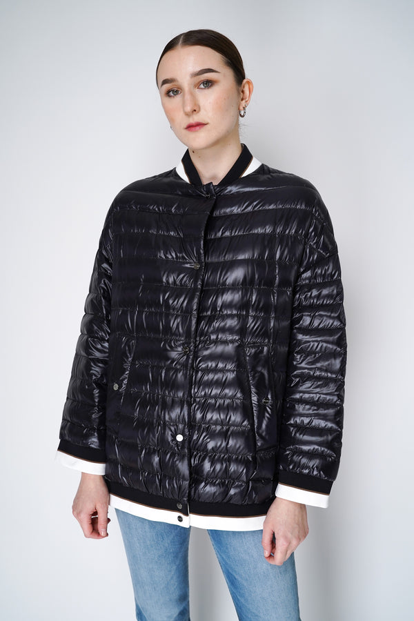 Herno Bomber Jacket with Stripe Knit Details in Black