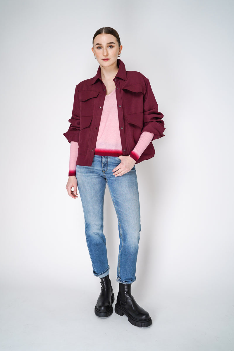 Dorothee Schumacher V-Neck Pullover with Gradient Hem in Pink Vancouver. Shop Online or in Store.