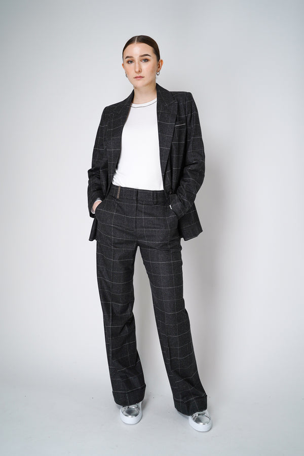 Peserico Plaid Wool Blazer with Lurex Plaid in Grey Vancouver. Shop Online or in Store.