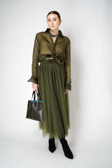 Fabiana Filippi Silk Organza Button-Up Blouse in Loden Green Vancouver. Shop Online or in Store.