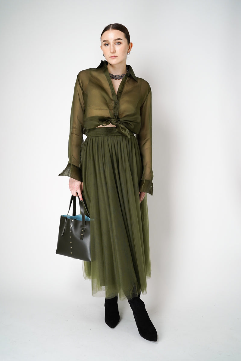 Fabiana Filippi Silk Organza Button-Up Blouse in Loden Green Vancouver. Shop Online or in Store.
